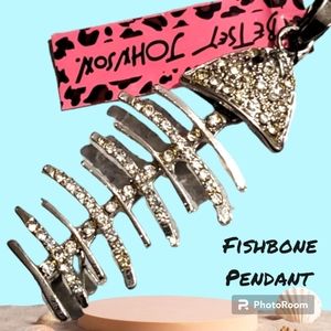 Fishbone Pendant. Sparkling rhinestones and silver tone.